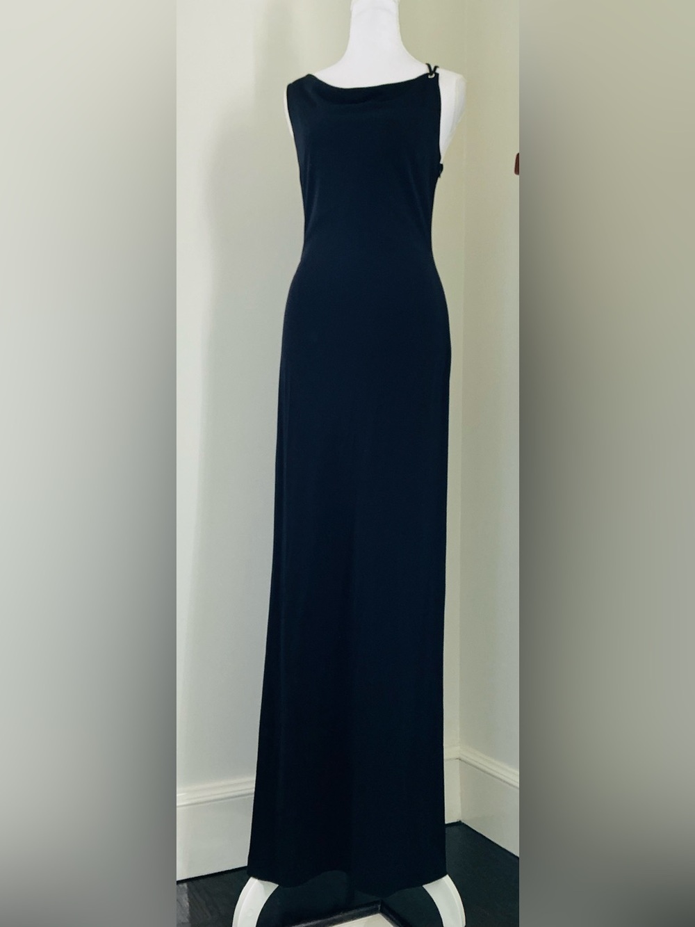 Rimini Sleek Black Maxi Dress with Boat Neckline